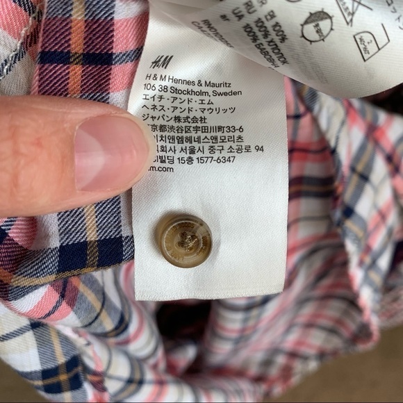H&M Button Up Pop Over Flannel Navy & Pink Plaid Long Sleeves size 4 - Picture 9 of 9